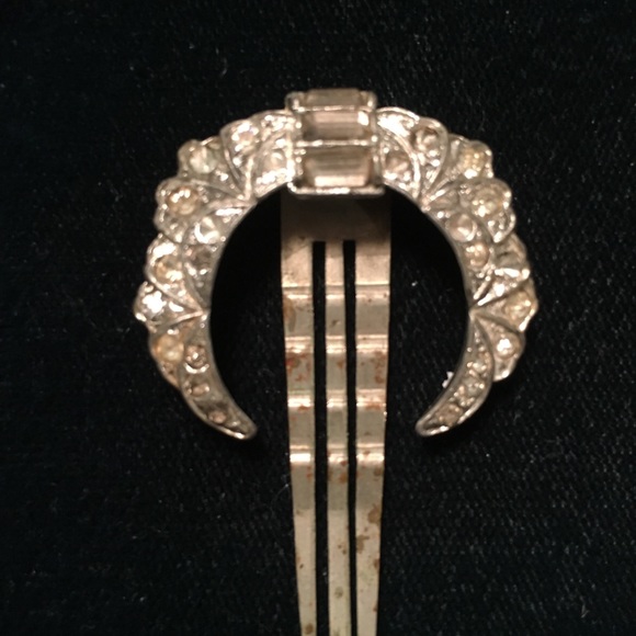 Antique 1910 diamond rhinestone hair clip - Picture 3 of 4